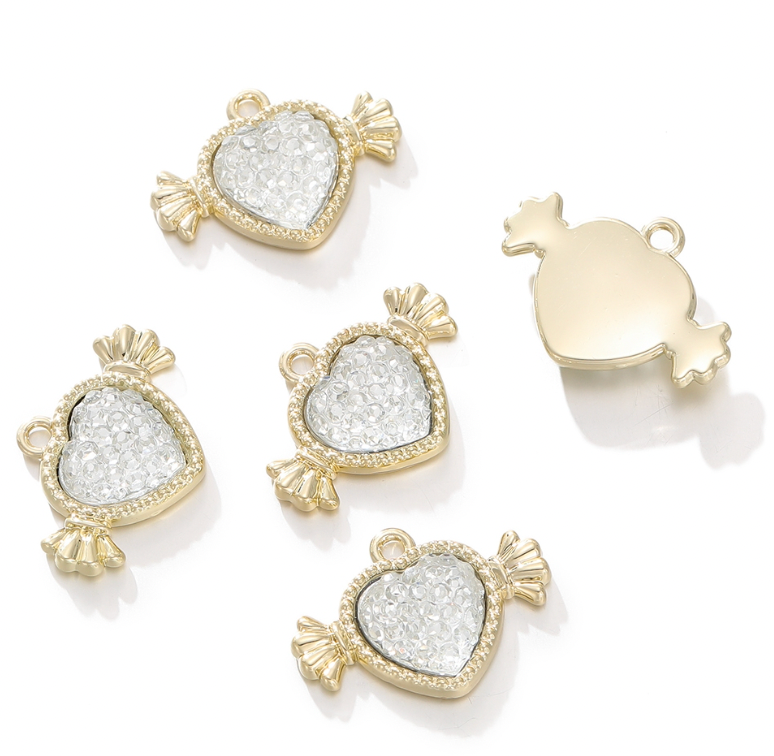 Pink and white Diamond Heart charms