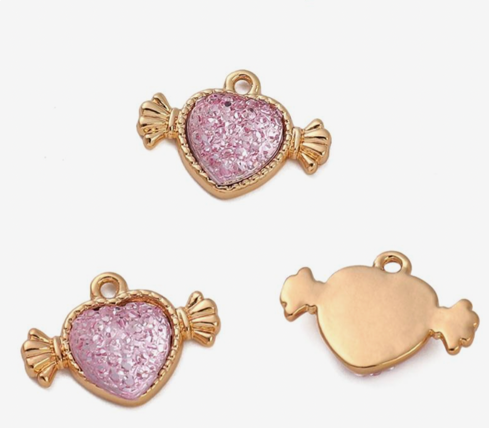 Pink and white Diamond Heart charms